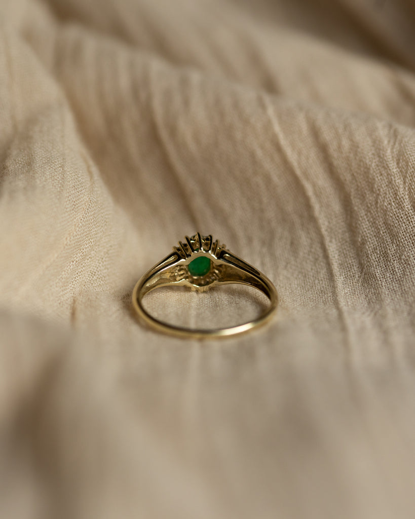 Thandi Vintage 9ct Gold Emerald & Diamond Cluster Ring