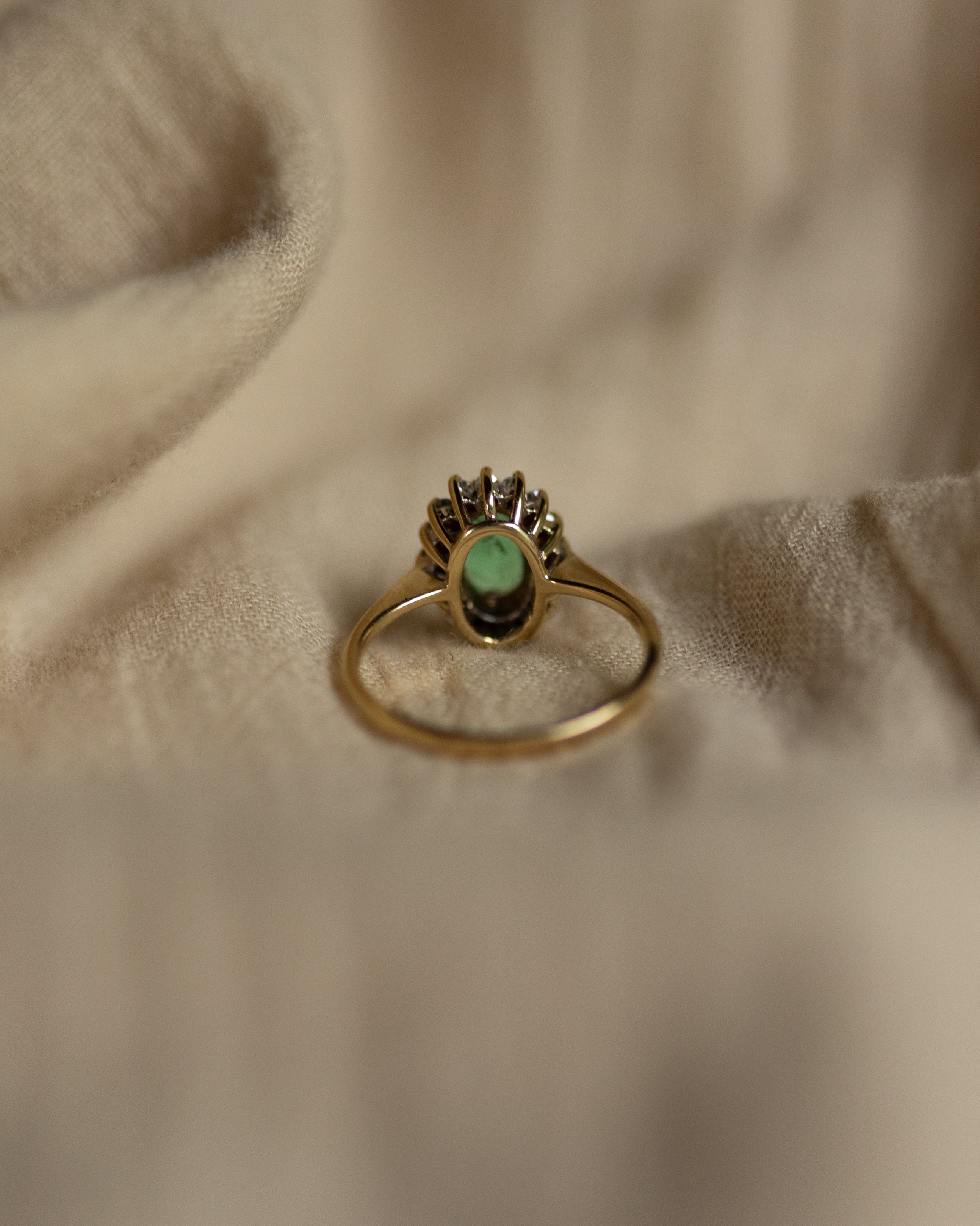 Oana 1987 Vintage 9ct Gold Emerald & Diamond Cluster Ring