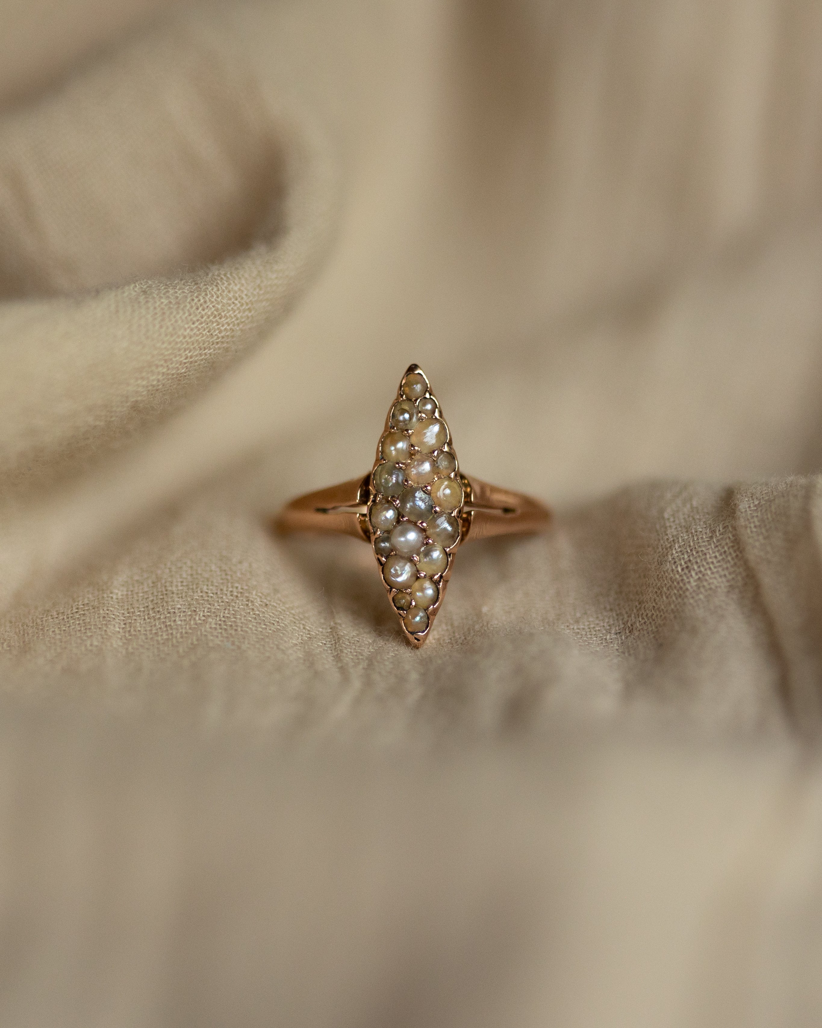 Image of Leah Antique 9ct Gold Pearl Marquise Ring