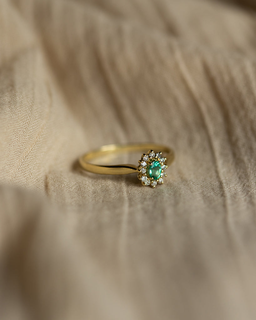 Mariam Vintage 18ct Gold Emerald & Diamond Cluster Ring