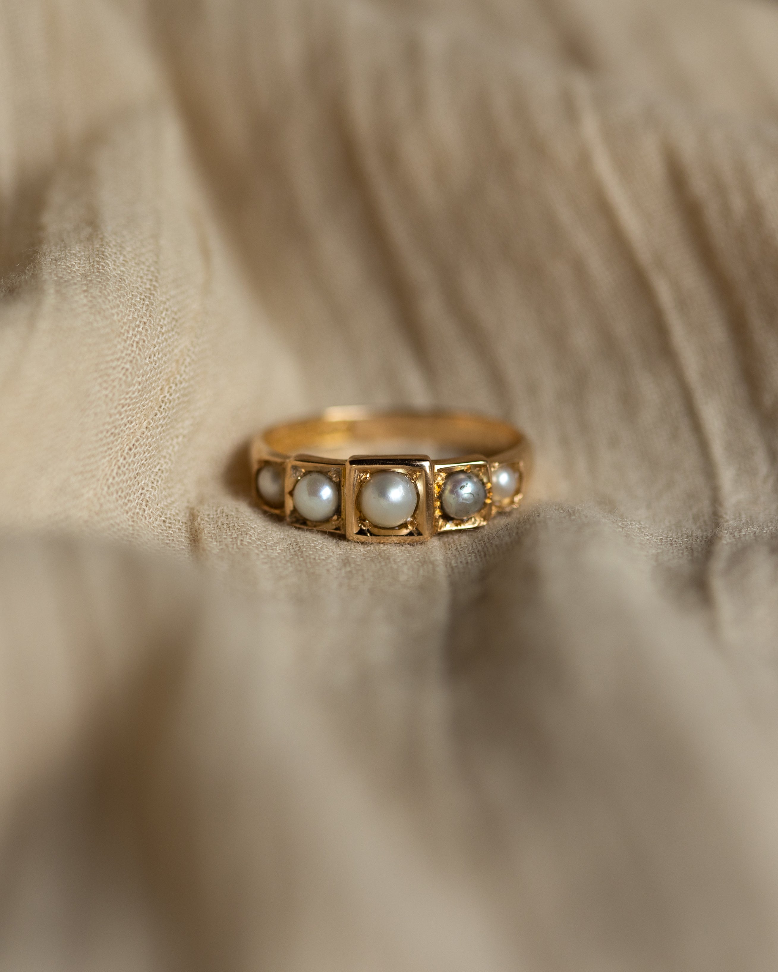 Francesca Antique Art Deco 18ct Gold Pearl Five Stone Ring