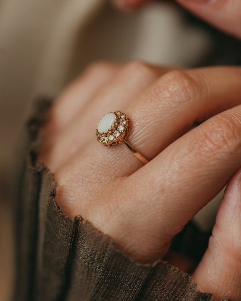 Verity 1973 Vintage 9ct Gold Opal & CZ Cluster Ring