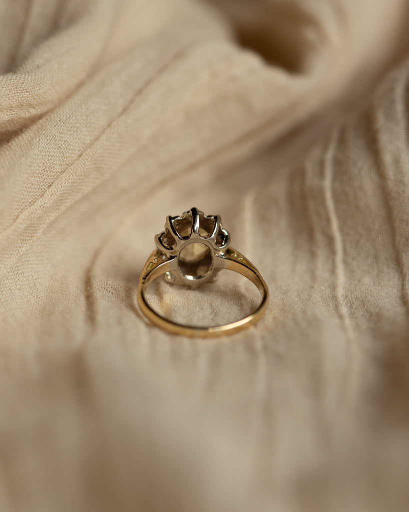Sybil Vintage 18ct Gold Citrine & Diamond Cluster Ring
