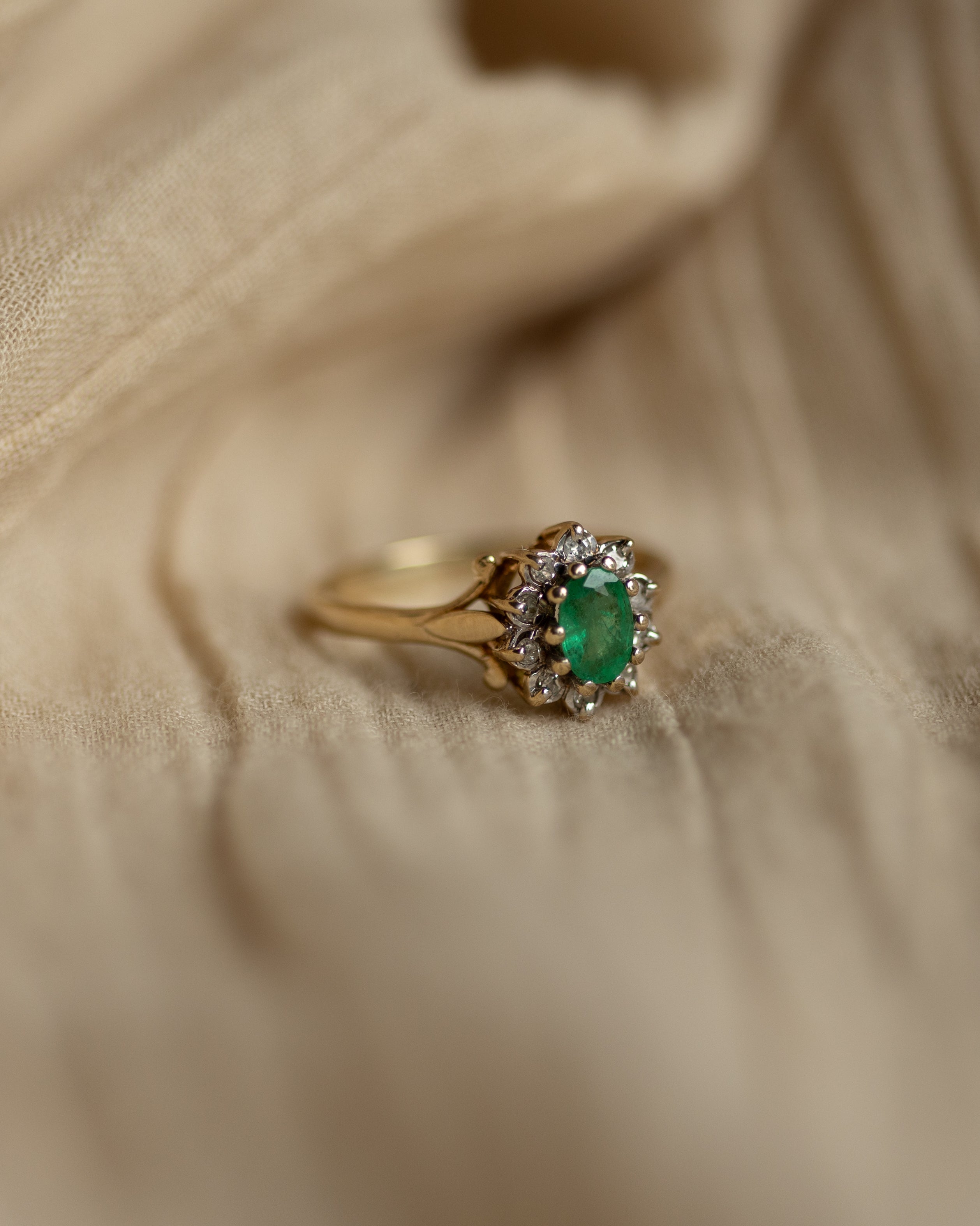 Jessie Vintage 9ct Gold Emerald & Diamond Cluster Ring