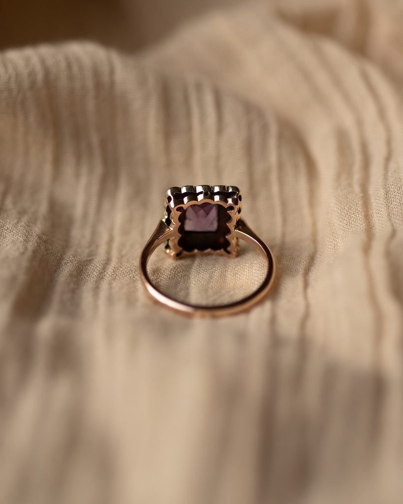 Ginny Vintage 9ct Gold Amethyst & Pearl Rectangular Cluster Ring