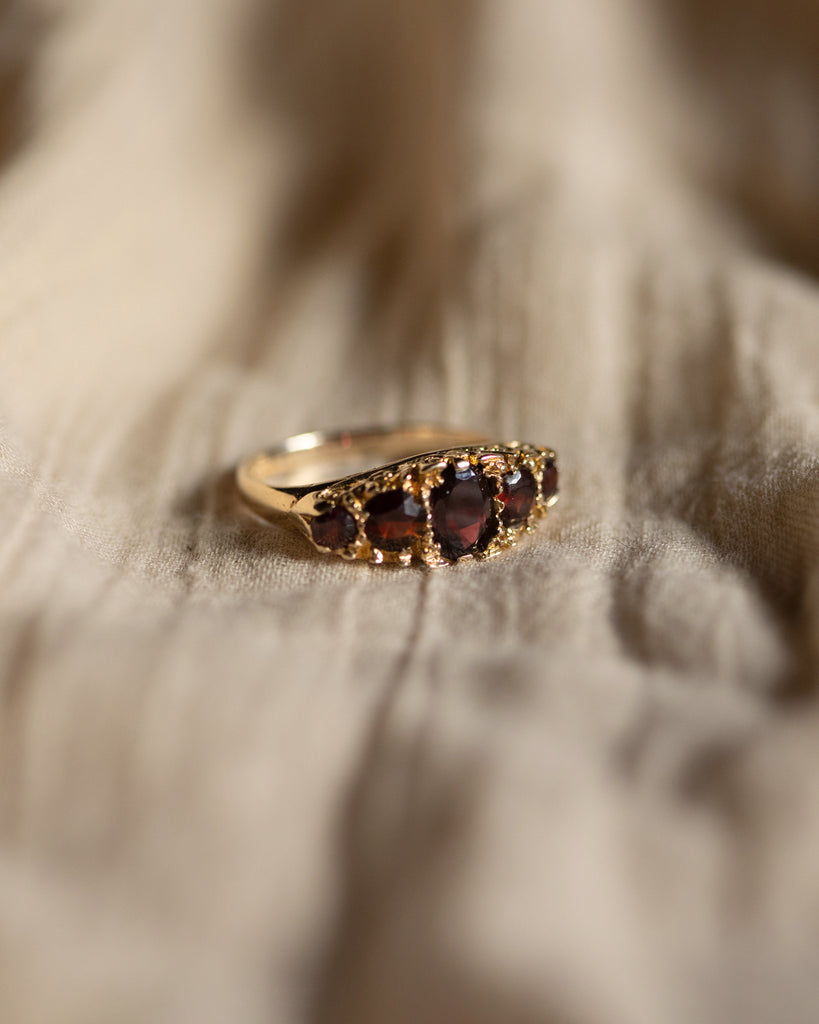 Nancy Vintage 9ct Gold Five Stone Garnet Ring