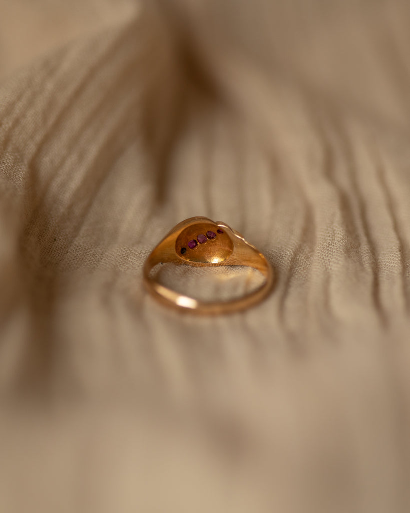 Elizabeth 1865 Antique 18ct Gold Ruby & Pearl Ring