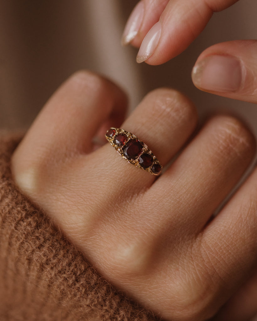 Nancy Vintage 9ct Gold Five Stone Garnet Ring