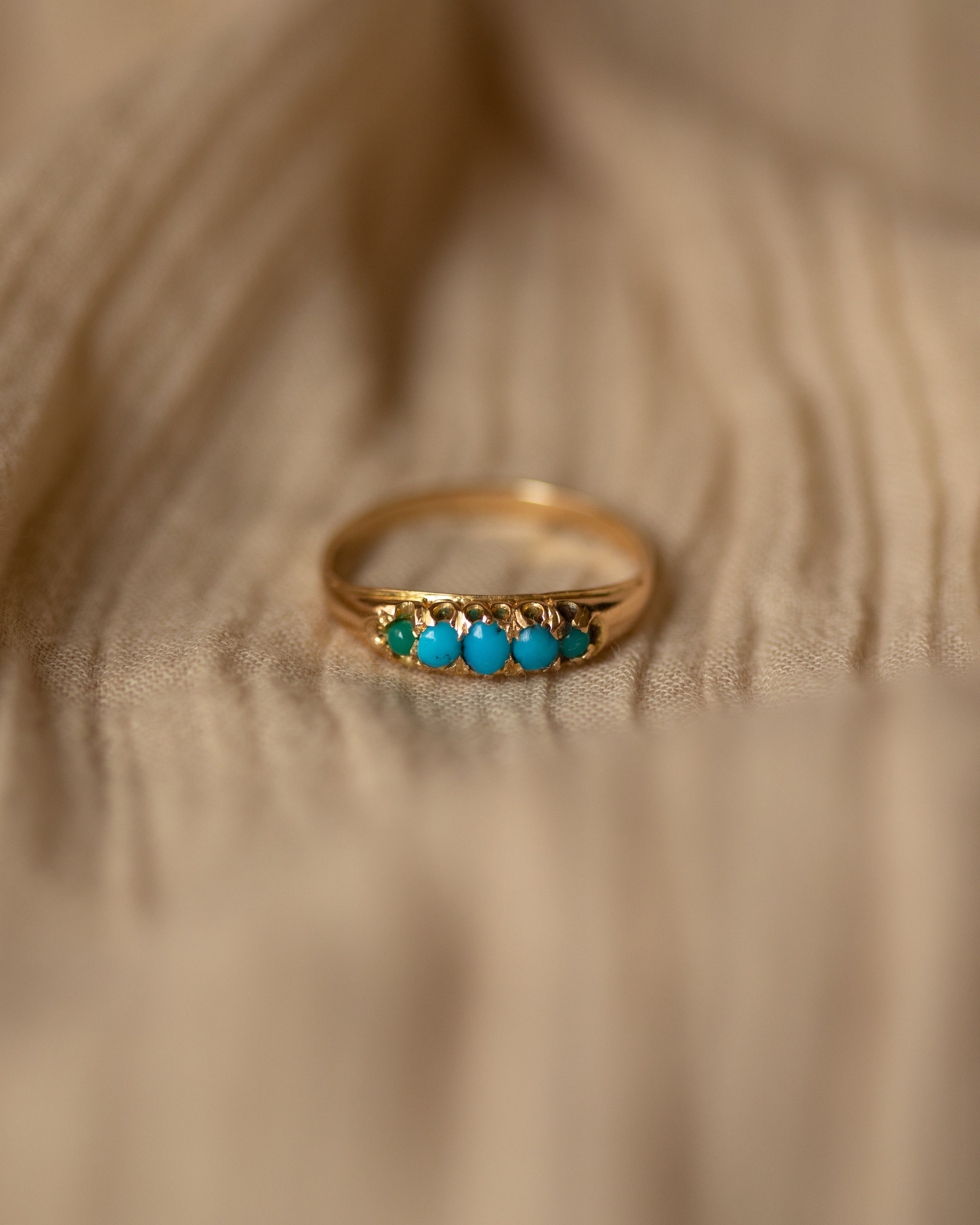 June Antique 9ct Gold Turquoise Five Stone Ring