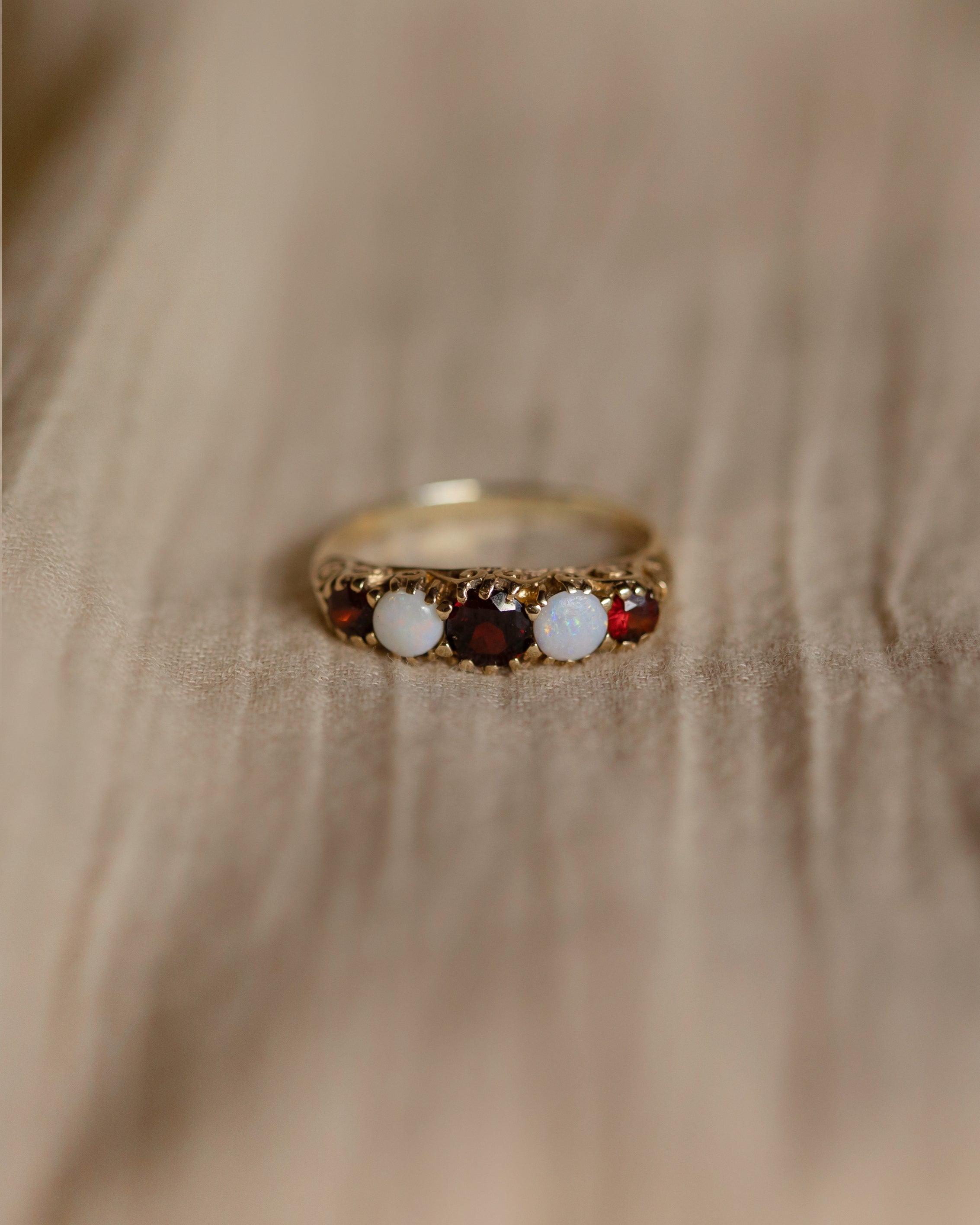 Image of Lavinia Vintage 9ct Gold Opal & Garnet Five Stone Ring