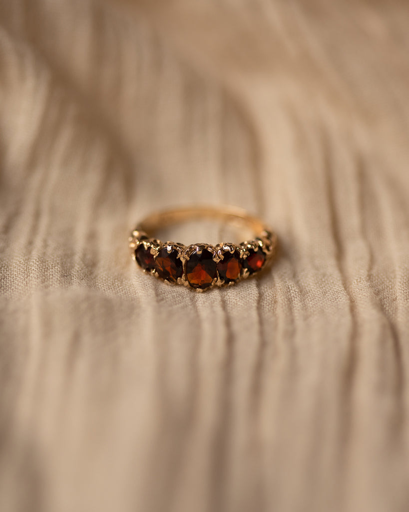 Angeline 1978 Vintage 9ct Gold Garnet Five Stone Ring