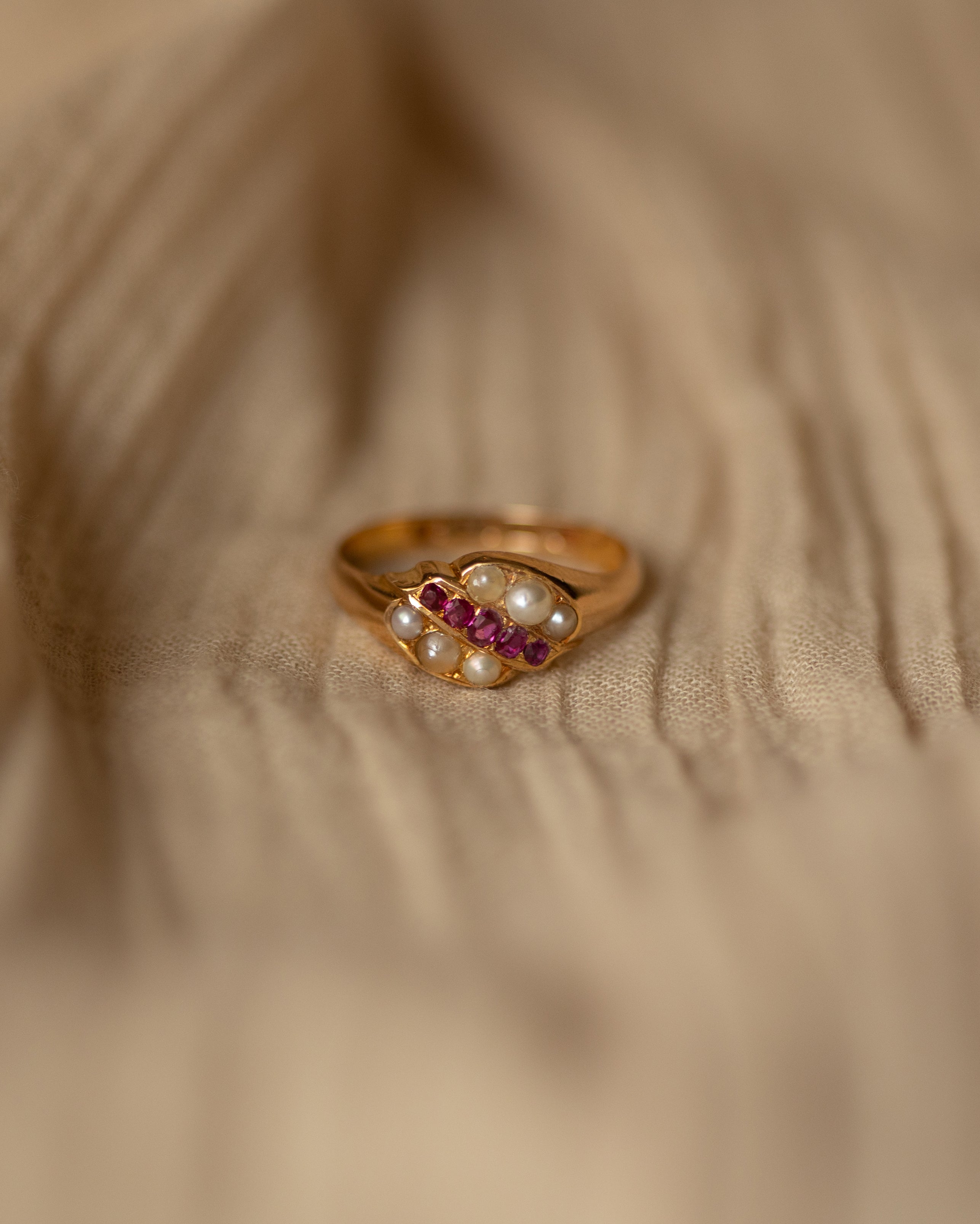 Image of Elizabeth 1865 Antique 18ct Gold Ruby & Pearl Ring