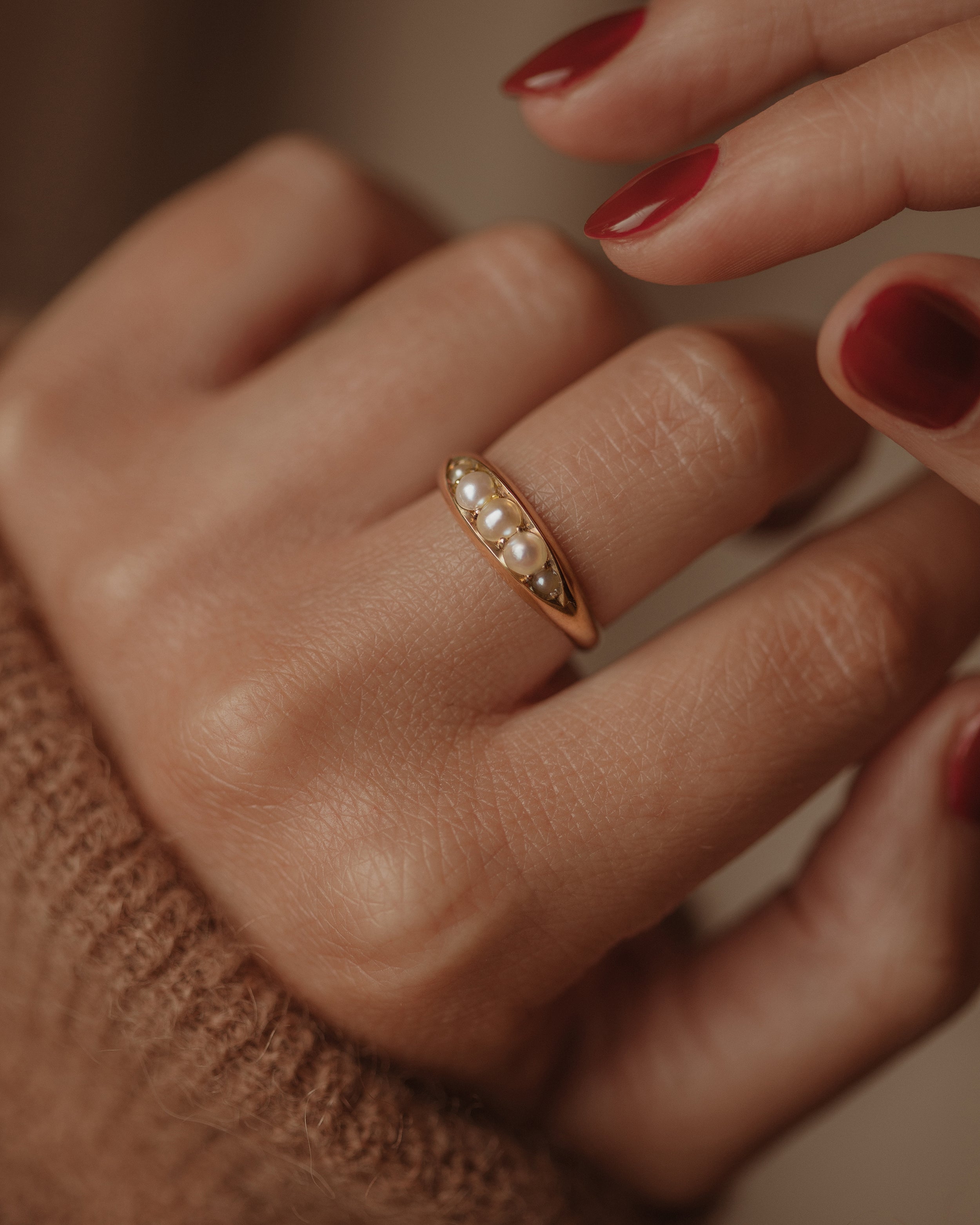 Image of Olive 1892 Victorian Antique 18ct Gold Five Stone Pearl Ring