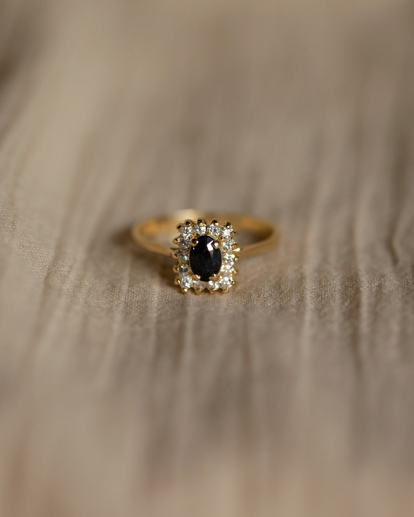 Rene Vintage 18ct Gold Sapphire & Diamond Cluster Ring