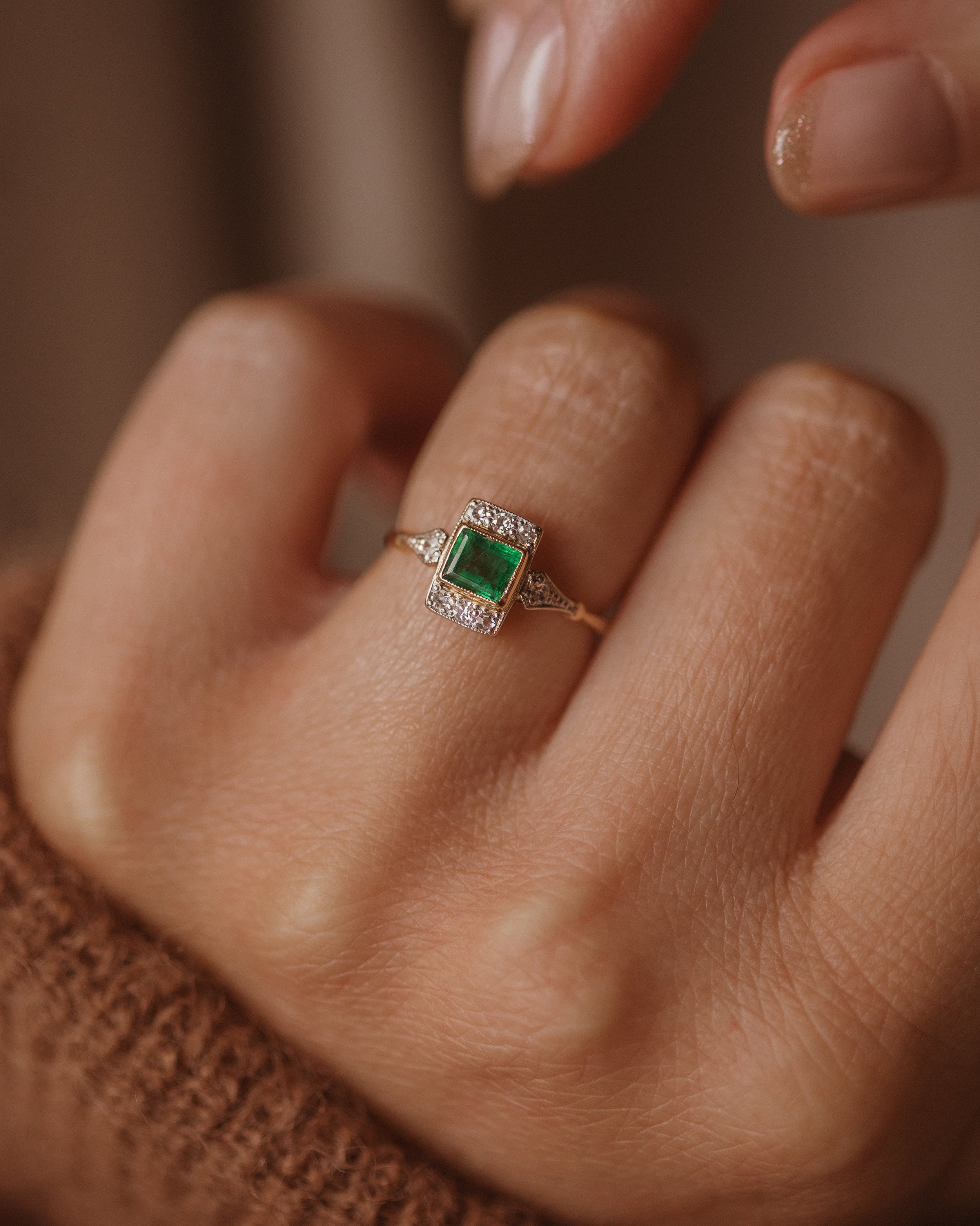 Image of Marianne Antique Art Deco 18ct Gold Emerald & Diamond Ring