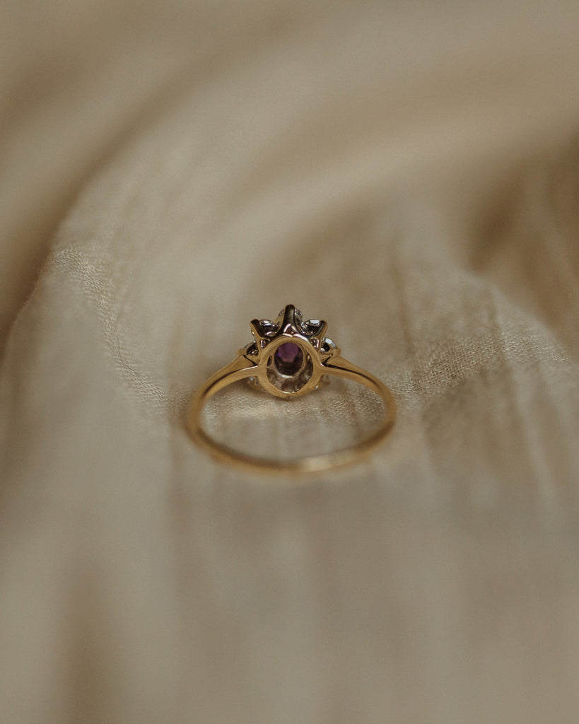 Vera Vintage 9ct Gold Amethyst & CZ Daisy Cluster Ring