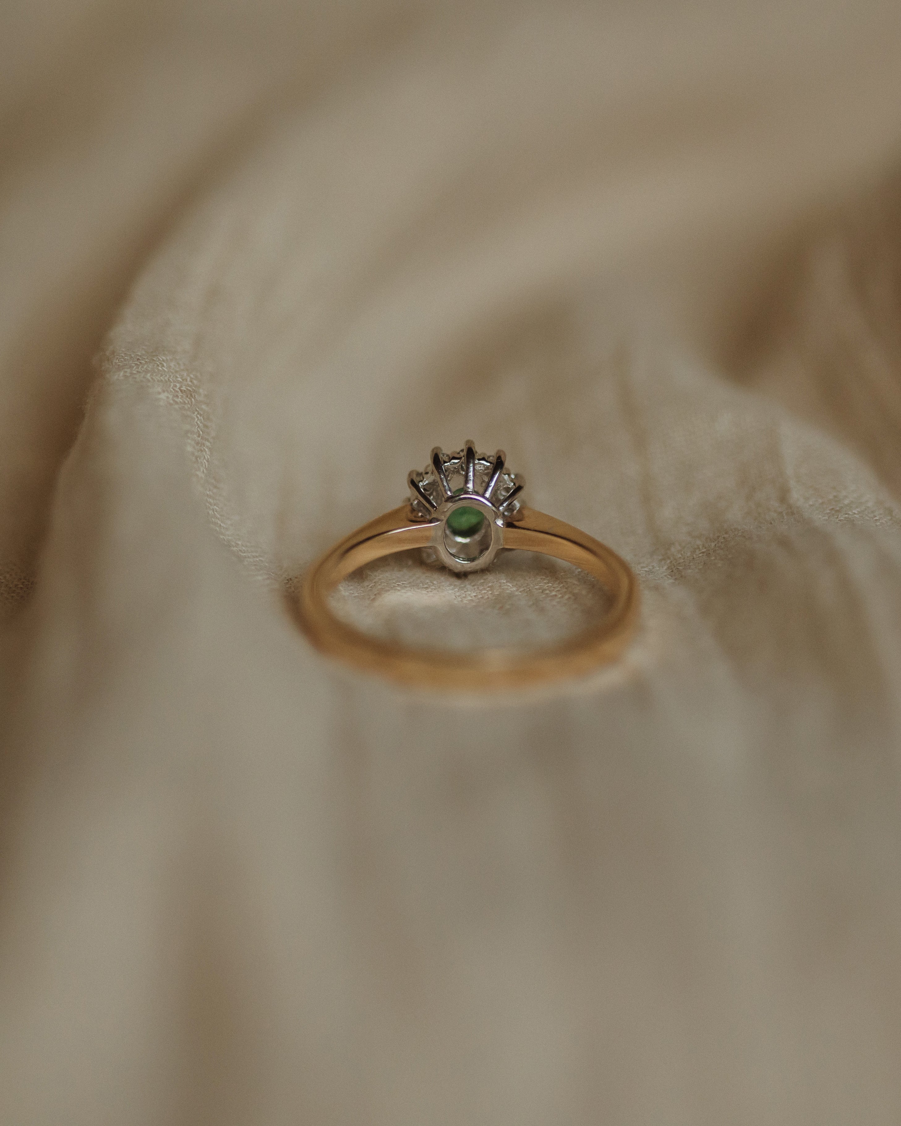 Nancy Vintage 9ct Gold Emerald & Diamond Cluster Ring