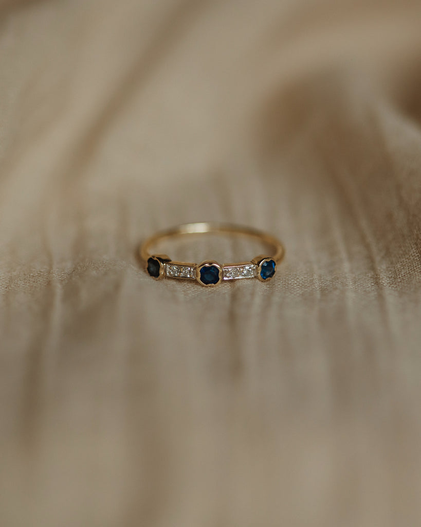 Lillian 1987 Vintage 18ct Gold Sapphire & Diamond Half Eternity Ring