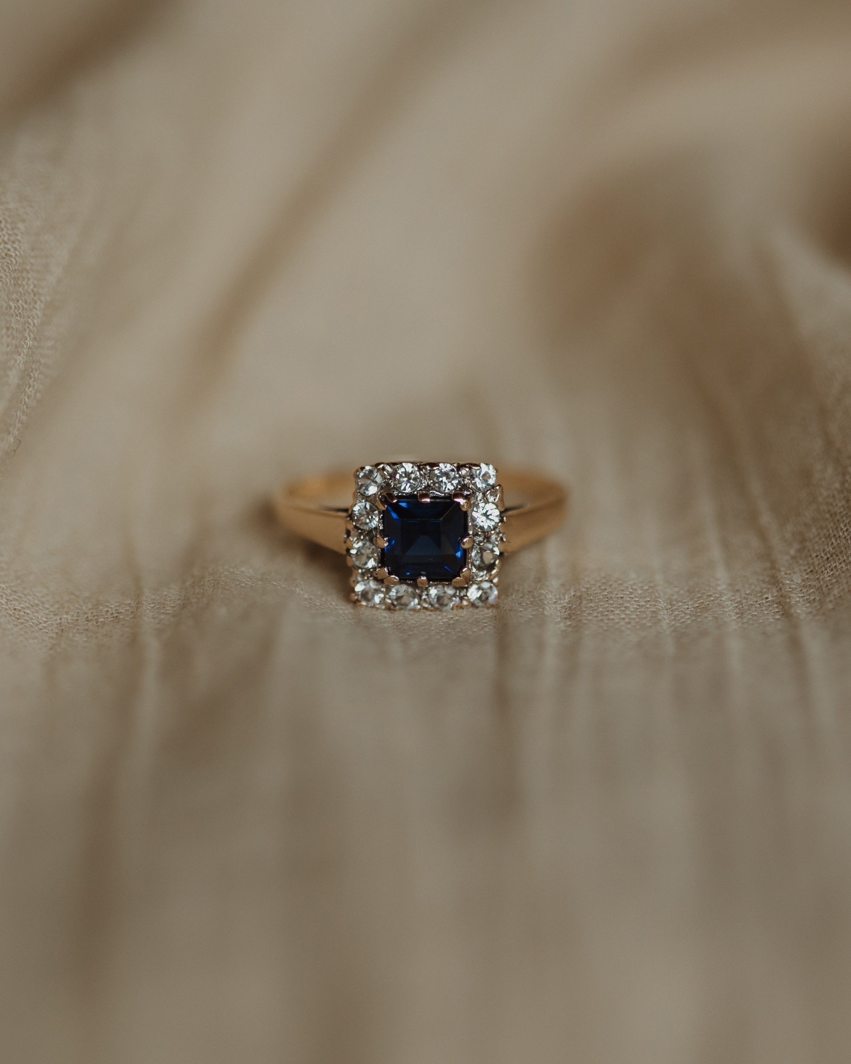 Image of Audra Vintage 9ct Gold Square Sapphire Cluster Ring