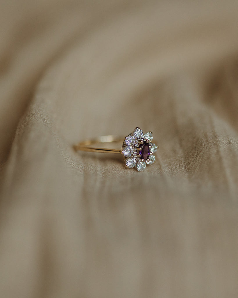 Vera Vintage 9ct Gold Amethyst & CZ Daisy Cluster Ring