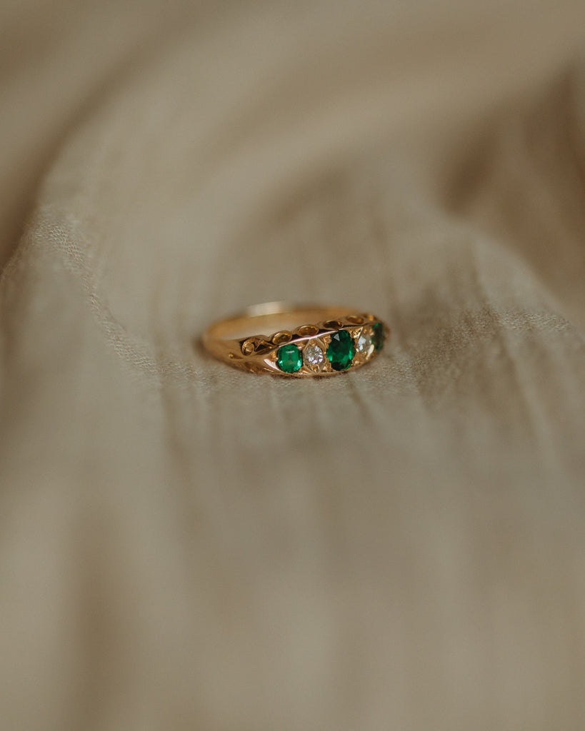 Hazel 1905 Antique Edwardian 18ct Gold Emerald & Diamond Ring