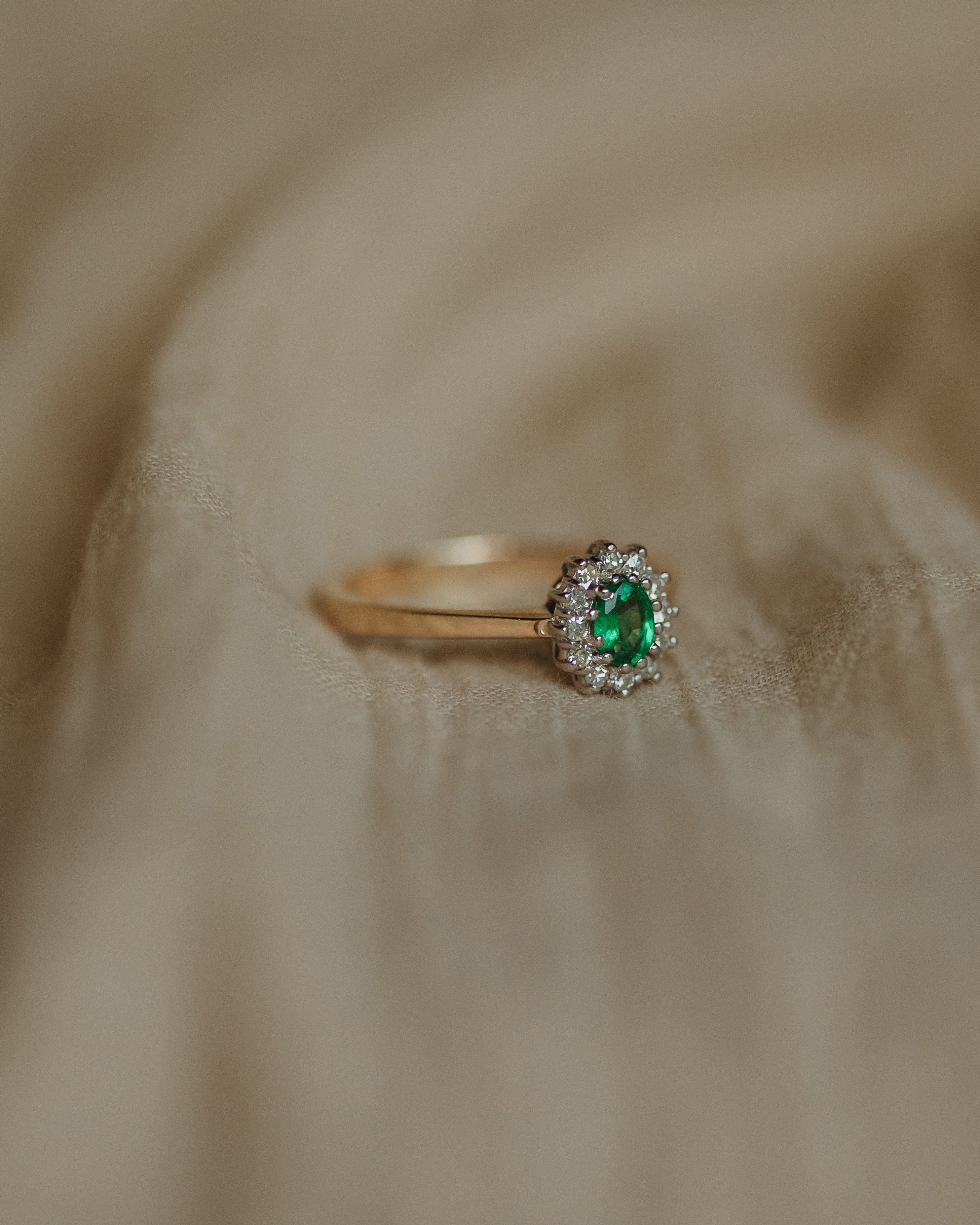Nancy Vintage 9ct Gold Emerald & Diamond Cluster Ring
