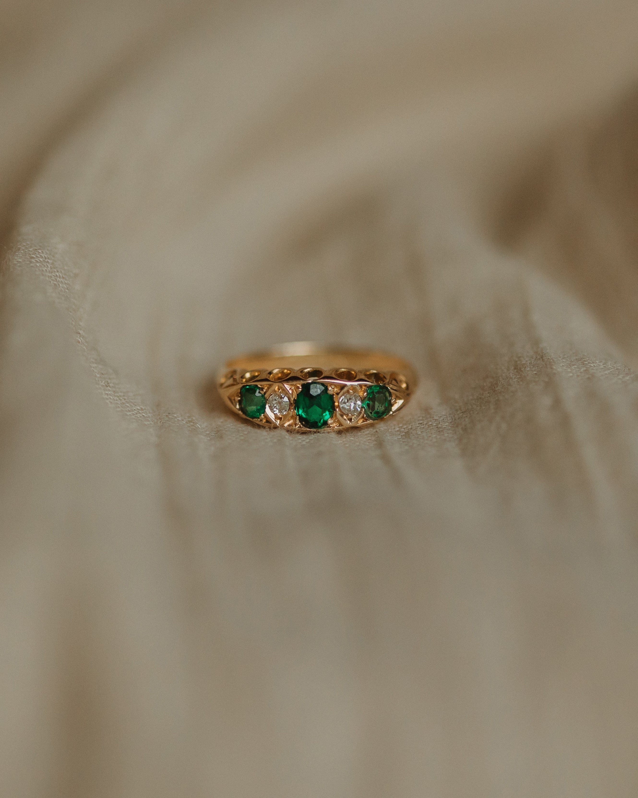 Hazel 1905 Antique Edwardian 18ct Gold Emerald & Diamond Ring