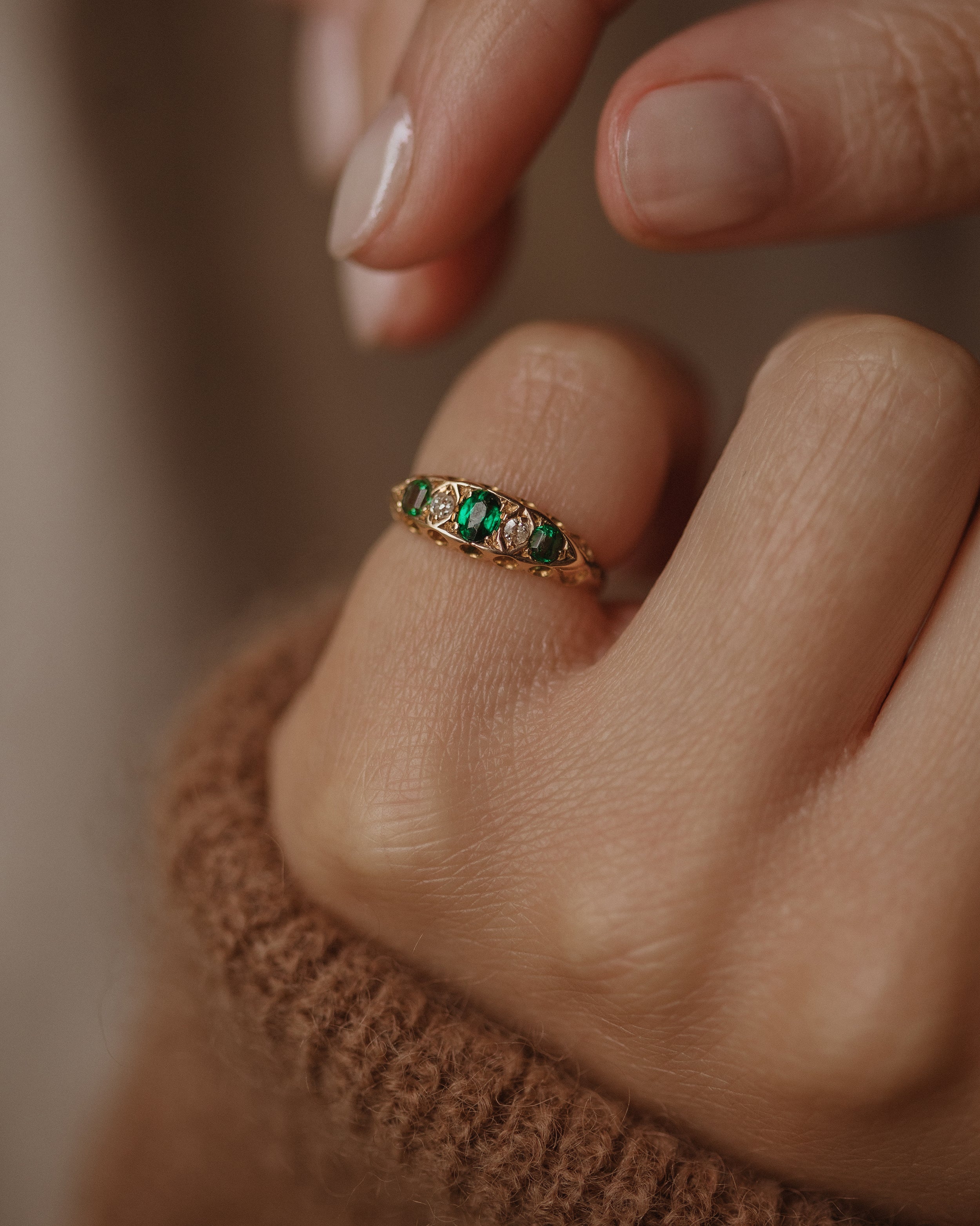 Image of Hazel 1905 Antique Edwardian 18ct Gold Emerald & Diamond Ring