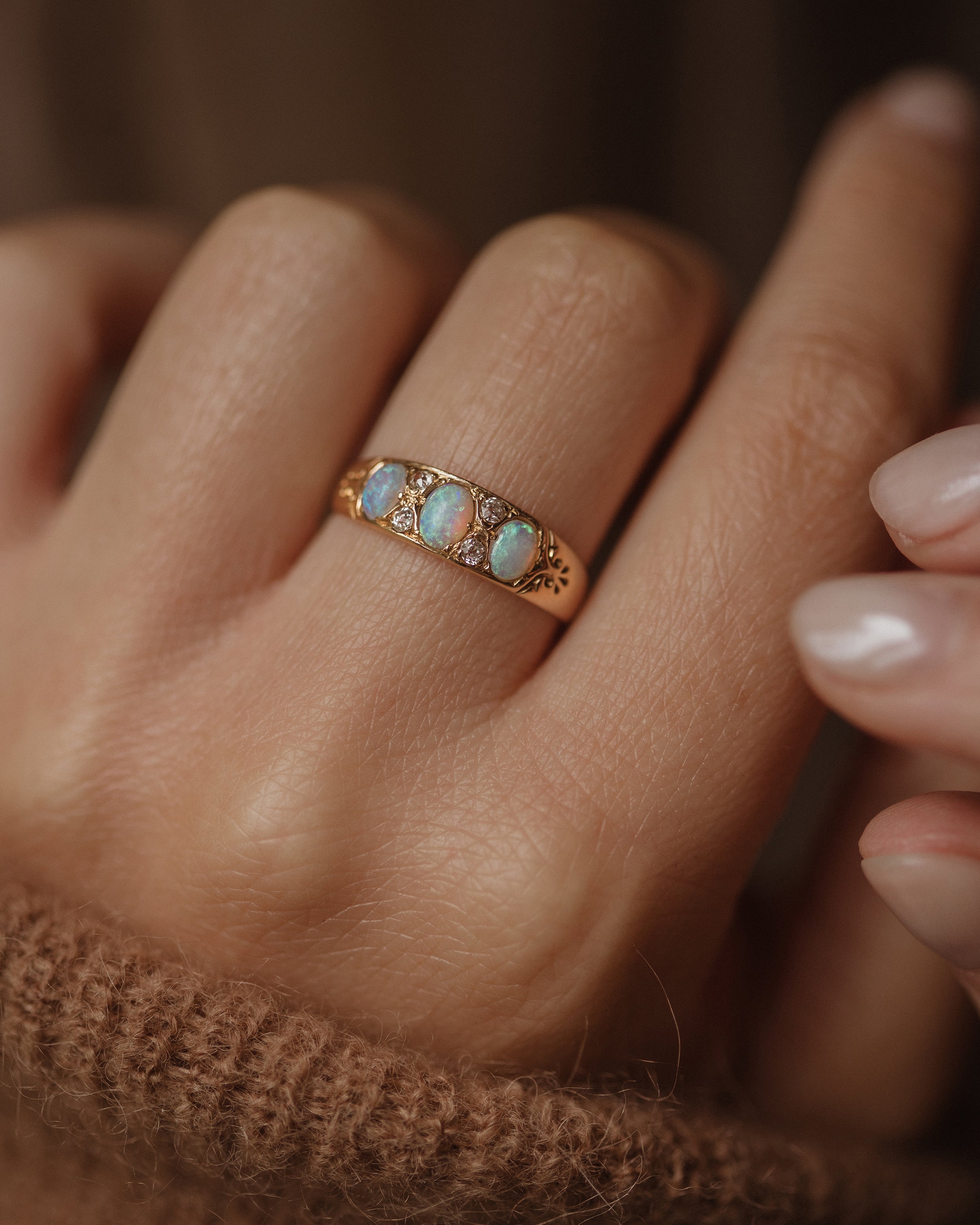 Image of Paisley 1911 Antique 18ct Gold Opal & Diamond Ring