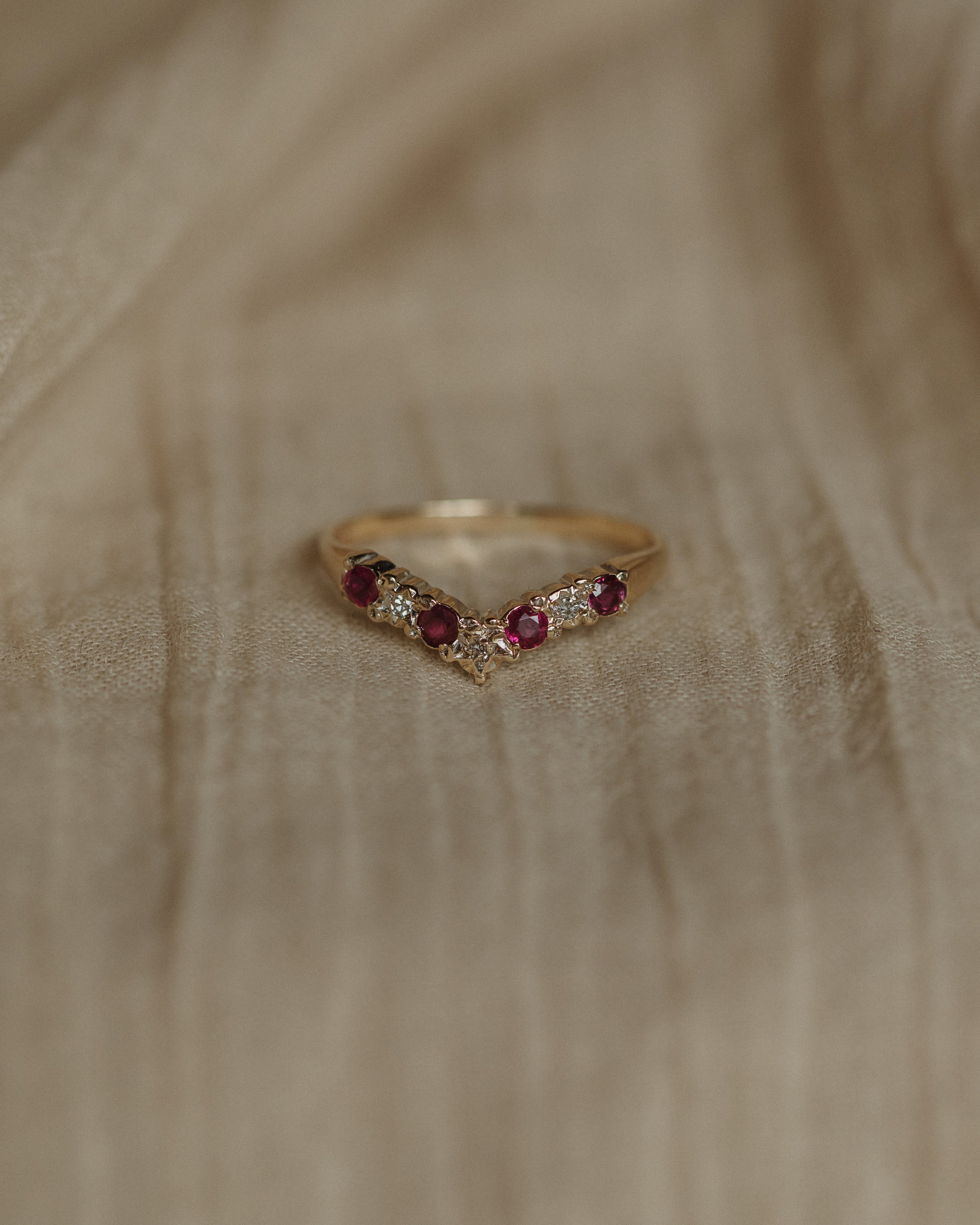 Faye Vintage 9ct Gold Ruby & Diamond Wishbone Ring