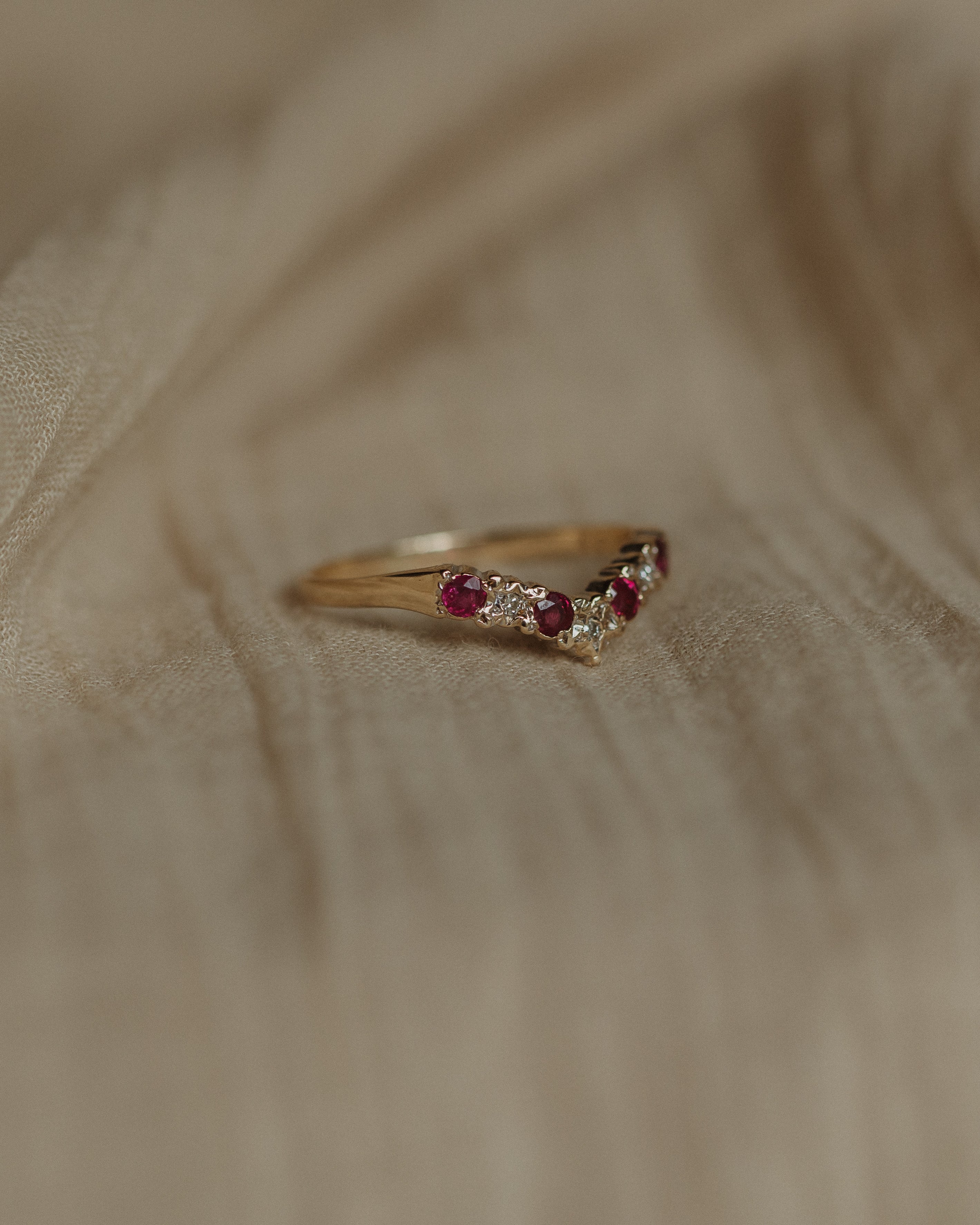 Faye Vintage 9ct Gold Ruby & Diamond Wishbone Ring