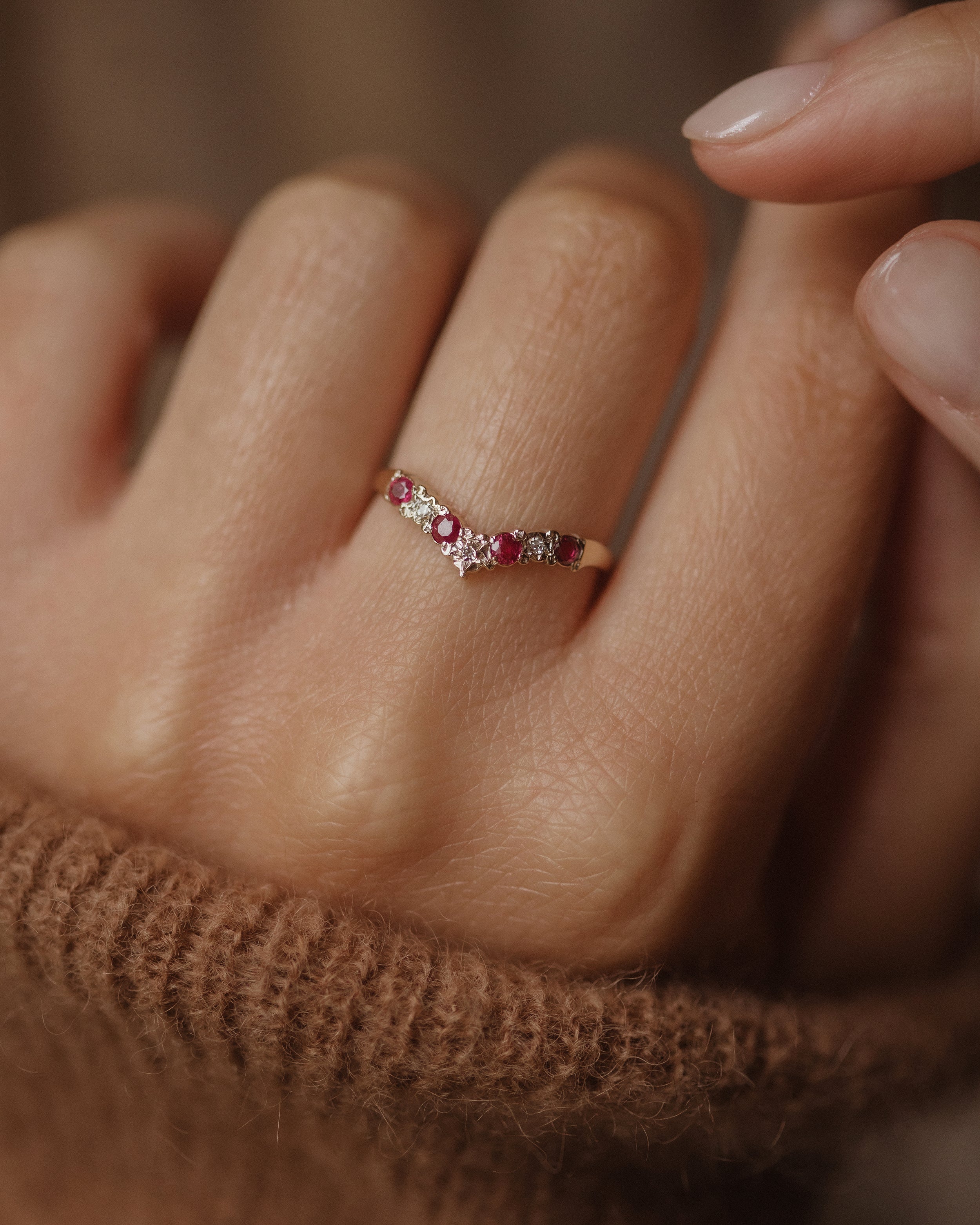 Faye Vintage 9ct Gold Ruby & Diamond Wishbone Ring