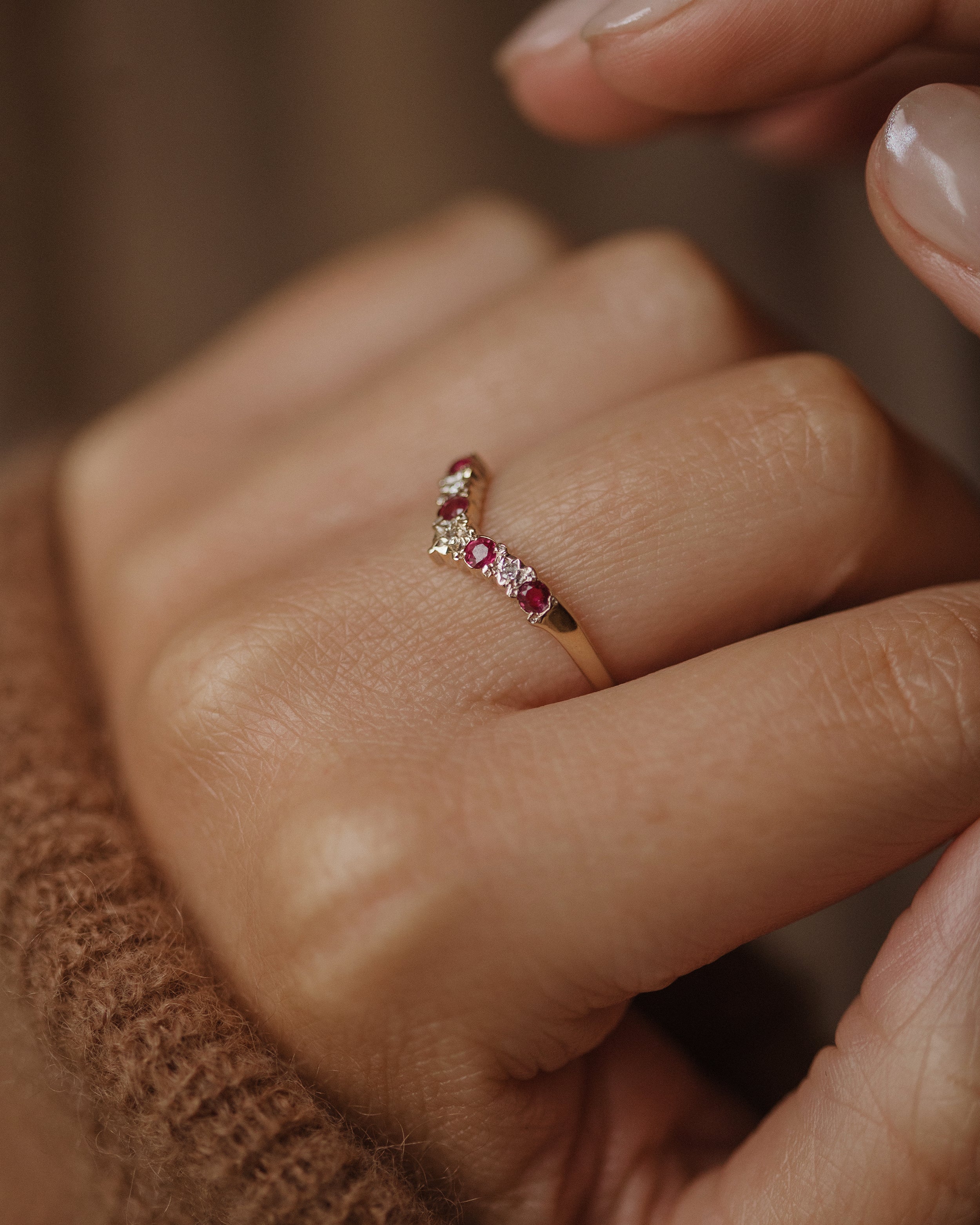 Image of Faye Vintage 9ct Gold Ruby & Diamond Wishbone Ring