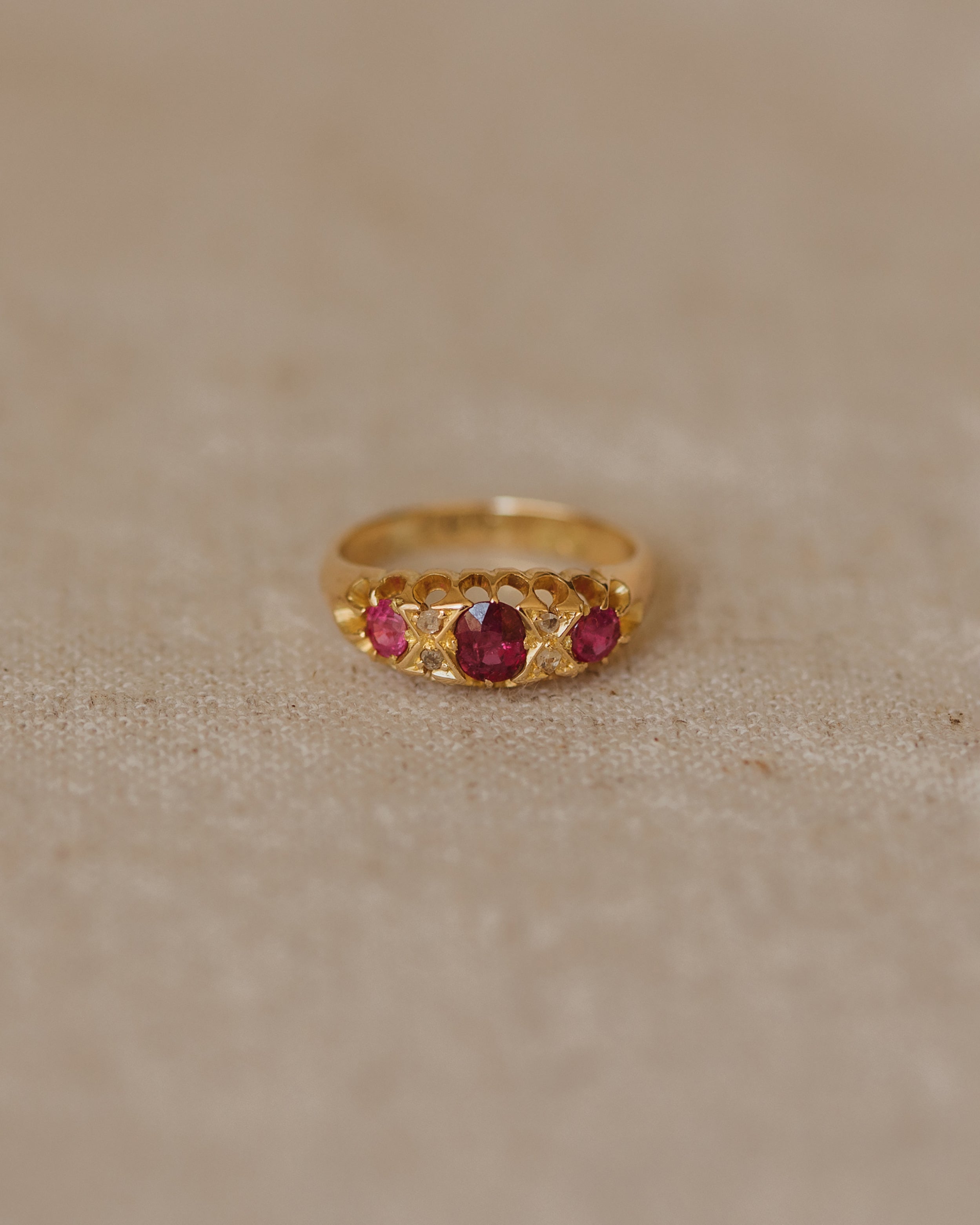 Evelyn Antique 18ct Gold Ruby & Diamond Trilogy Ring