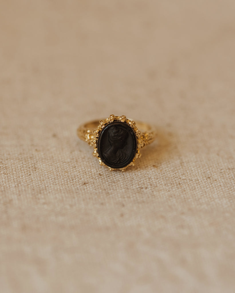 Emma Antique 9ct Gold Black Onyx Cameo Ring