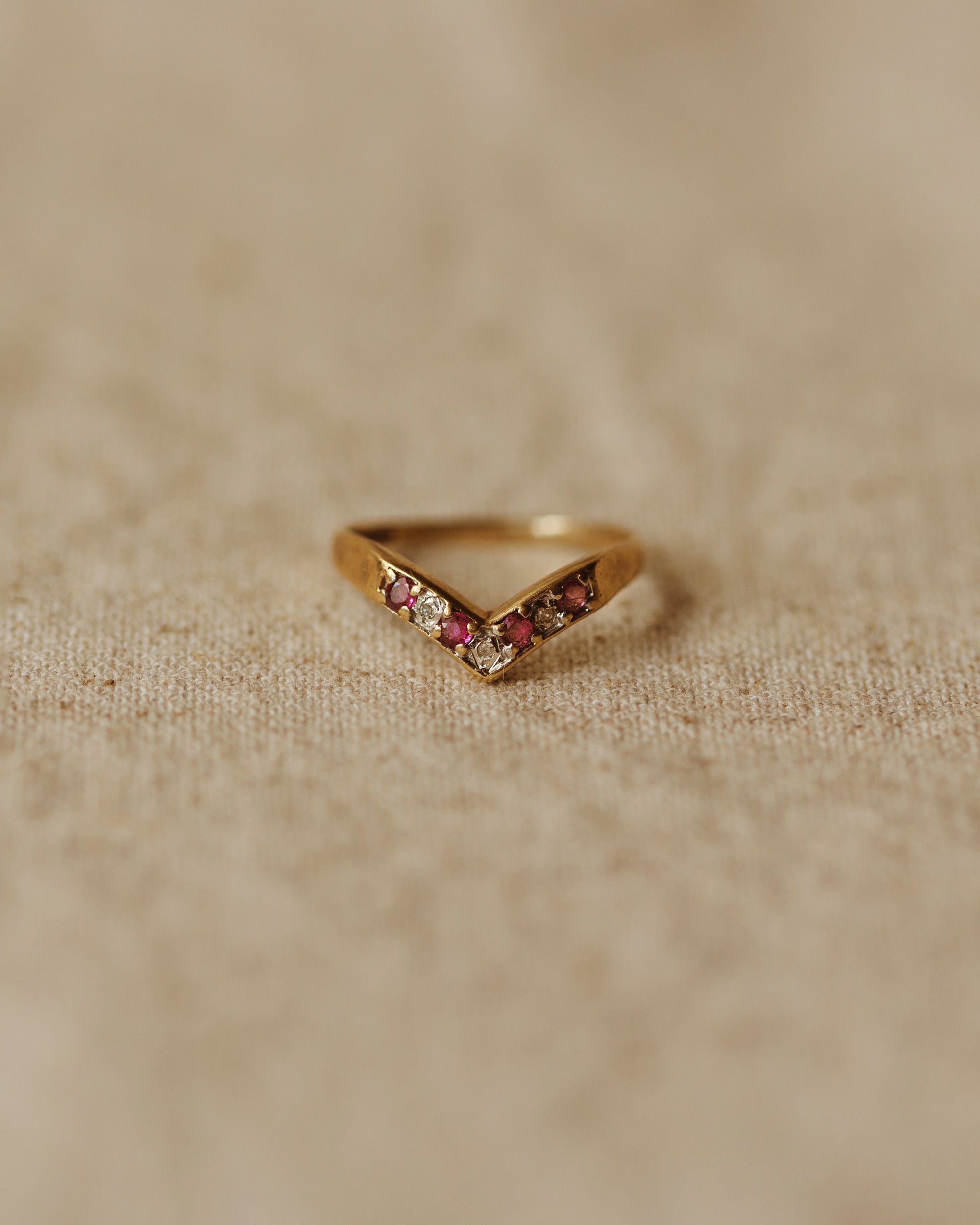 Image of Rosa Vintage 9ct Gold Ruby & Diamond Wishbone Ring