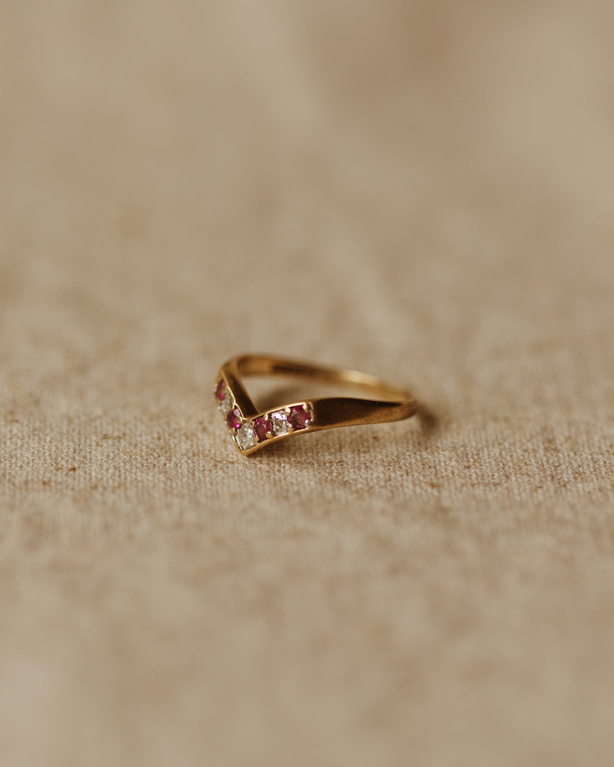 Rosa Vintage 9ct Gold Ruby & Diamond Wishbone Ring